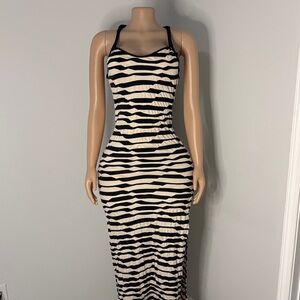 Striped Black and Cream Maxi Dress